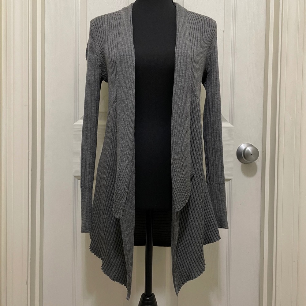 Eileen Fisher Open Front Cardigan Sweater Merino‎ Wool Gray Waterfall Soft Small